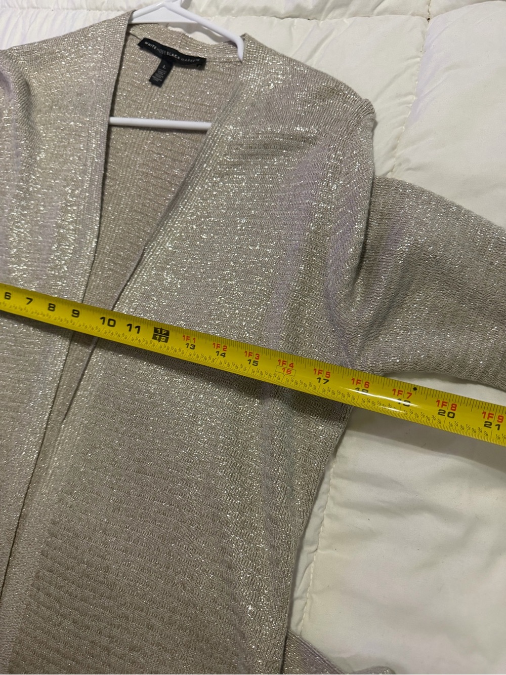 White House Black Market metallic Open-Front tie Long Cardigan - Picture 3 of 7